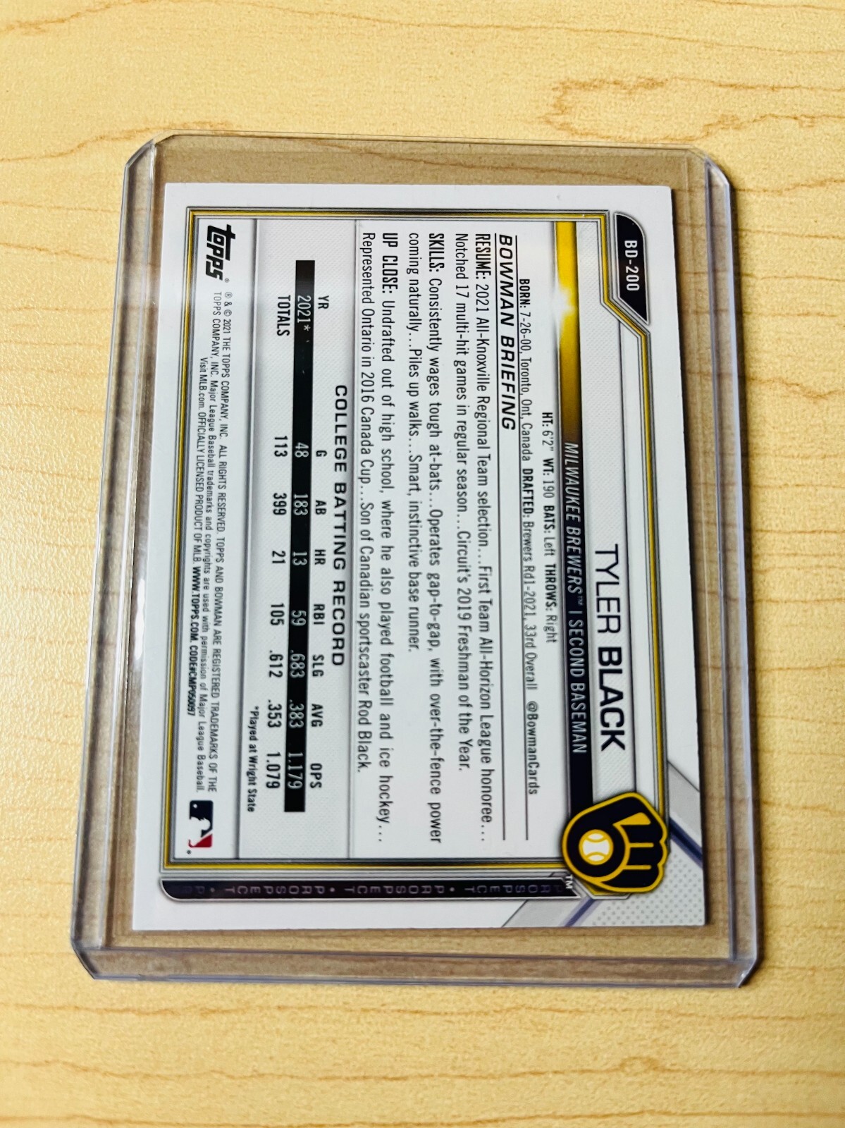 2021 Tyler Black Bowman Draft 1st Edition #BD-200 1st Blue Foil Parallel 061/150