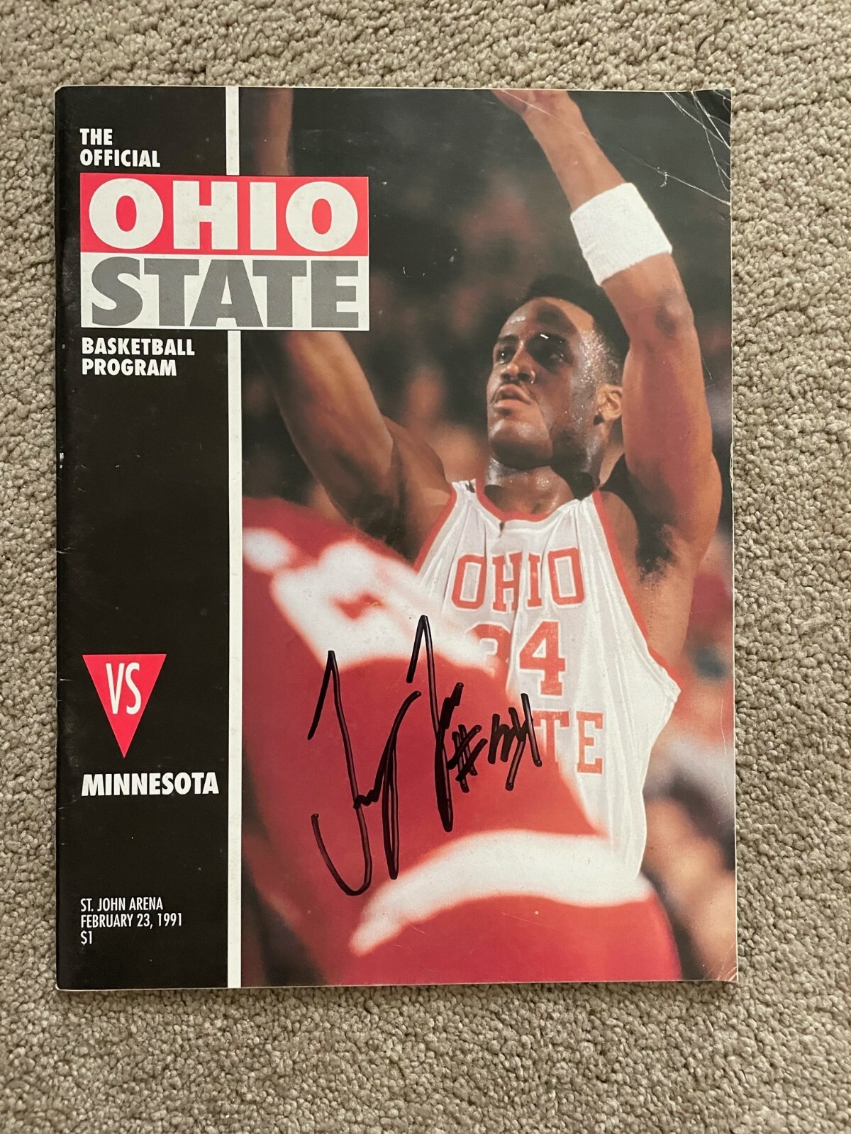 TREG LEE signed Ohio State vs Minnesota program 2/23/1991