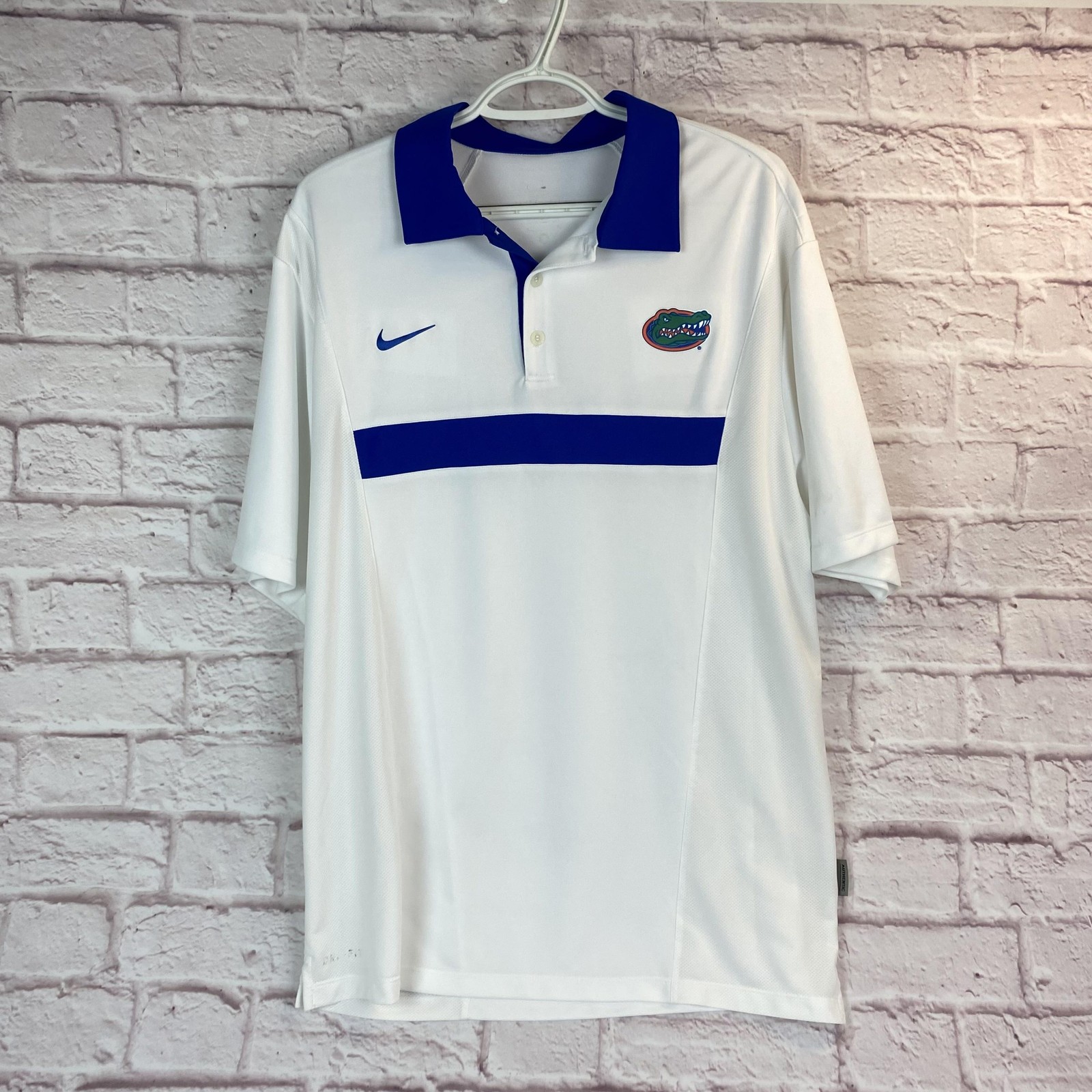 Florida Gators Shirt Mens Large White Blue NCAA Football Nike Dri-FIT Polo