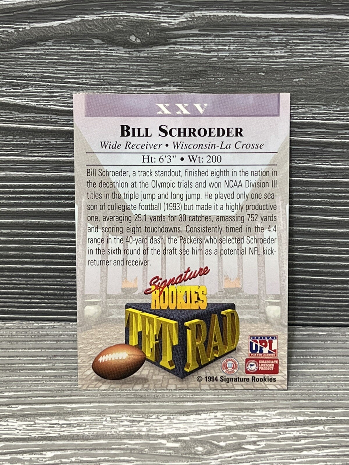1994 Signature Rookies Tetrad Autographs Bill Schroeder #25 WI LaCrosse 458/7750