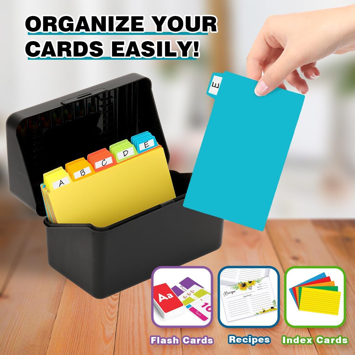 Index Card Holder 3×5 Inches with 25 Plastic Dividers, Black
