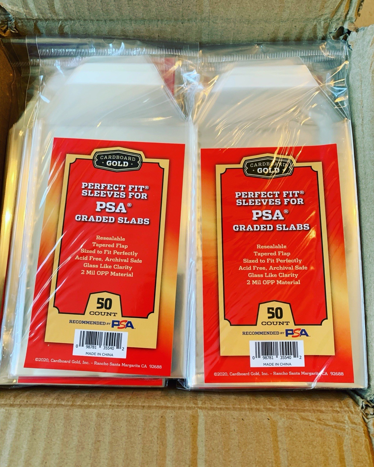 (50) Perfect Fit Sleeves for PSA Graded Slabs Cardboard Gold w/ PSA Logo