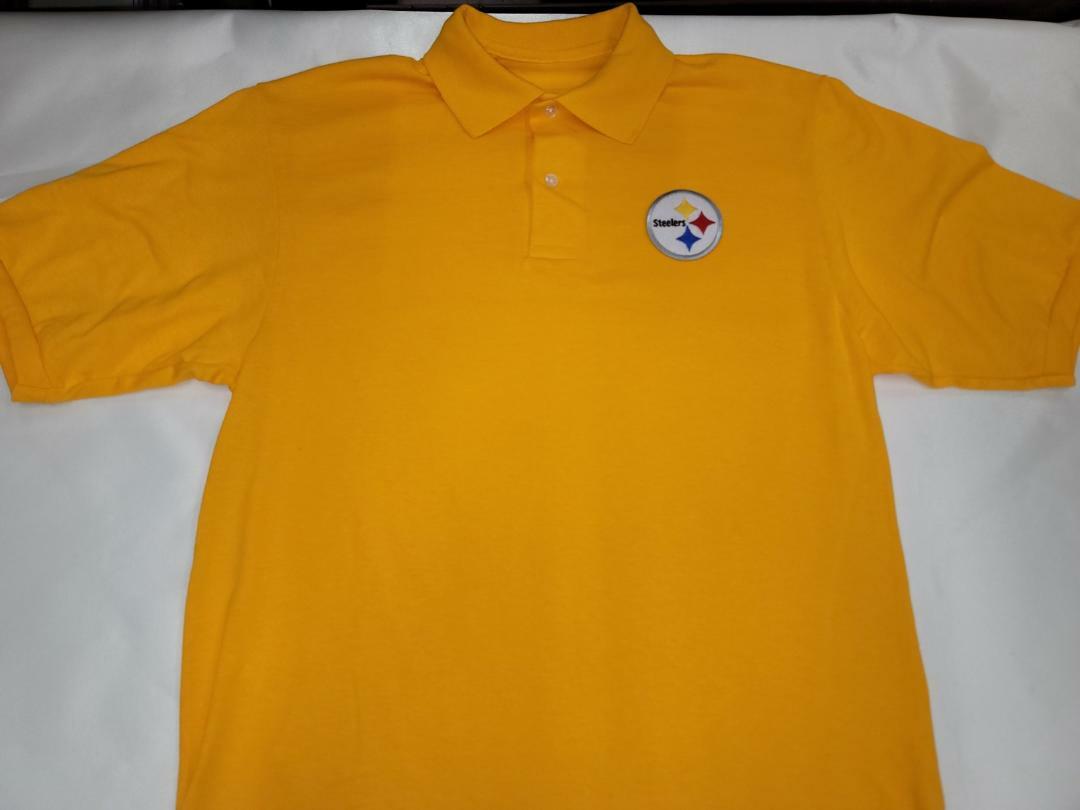 0730 NFL Team Apparel PITTSBURGH STEELERS Football Polo Golf Shirt GOLD BLACK