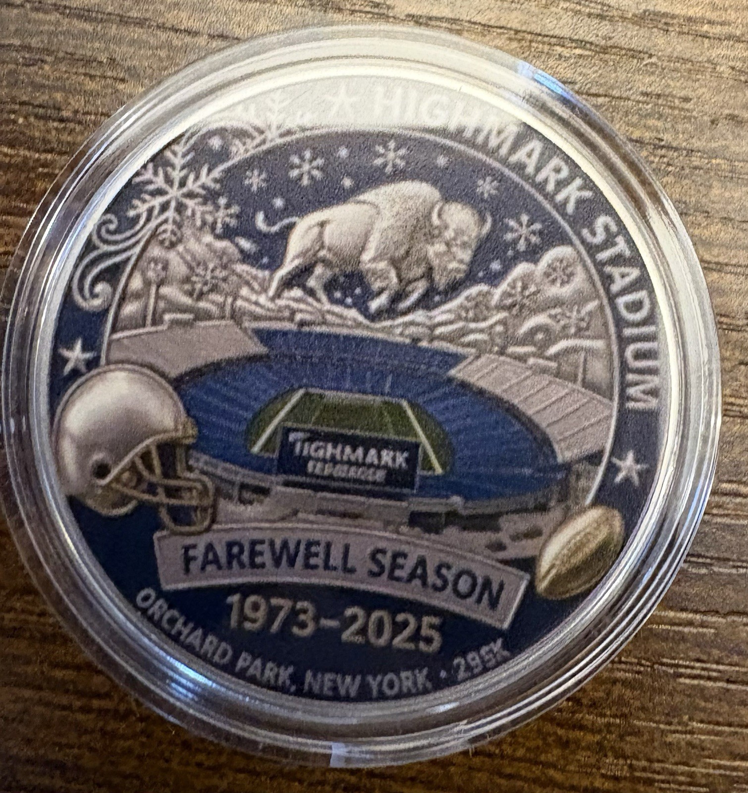 Buffalo Bills Highmark Stadium Farewell Season Coin 1973-2025 w/ Case 1.57in