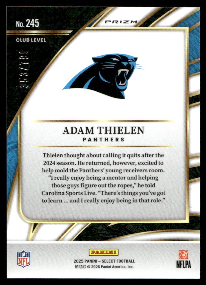 CZA931 – 2025 Select – Club Level Adam Thielen #245 Reed White Blue Seismic /799