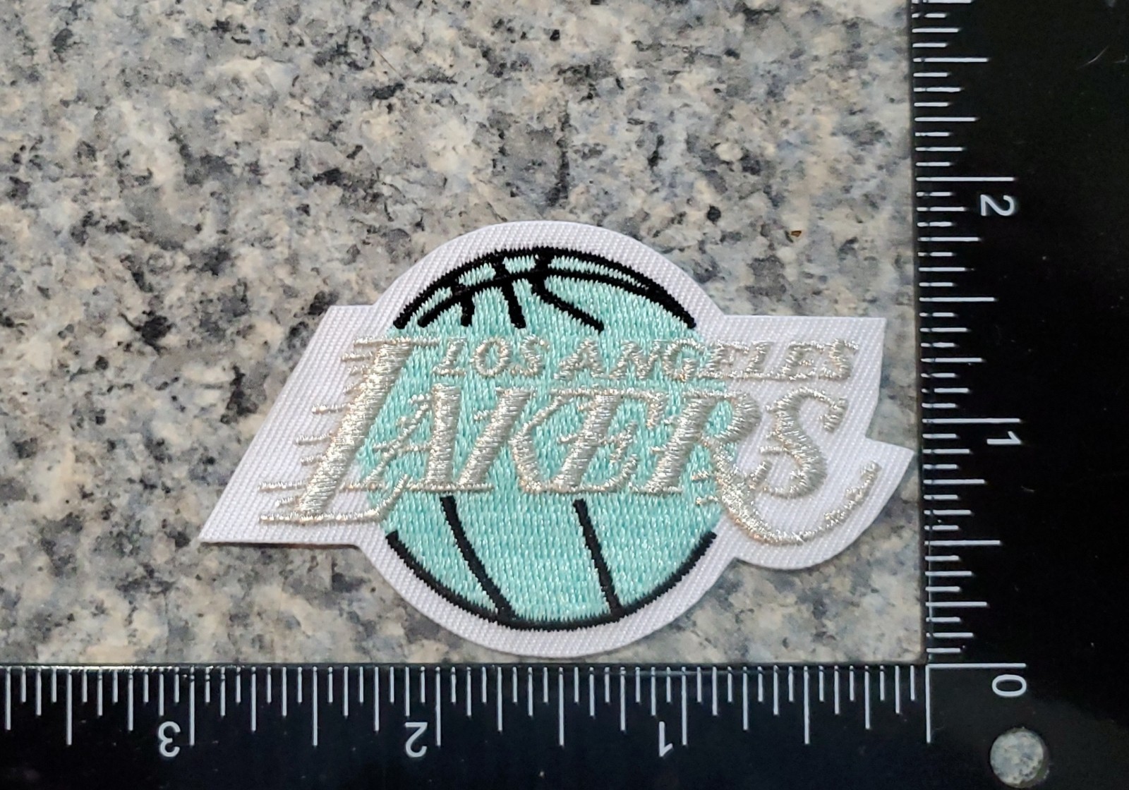 LA Lakers Patch. Teal And Silver. Embroidered. Iron On Backing. 3″x2″