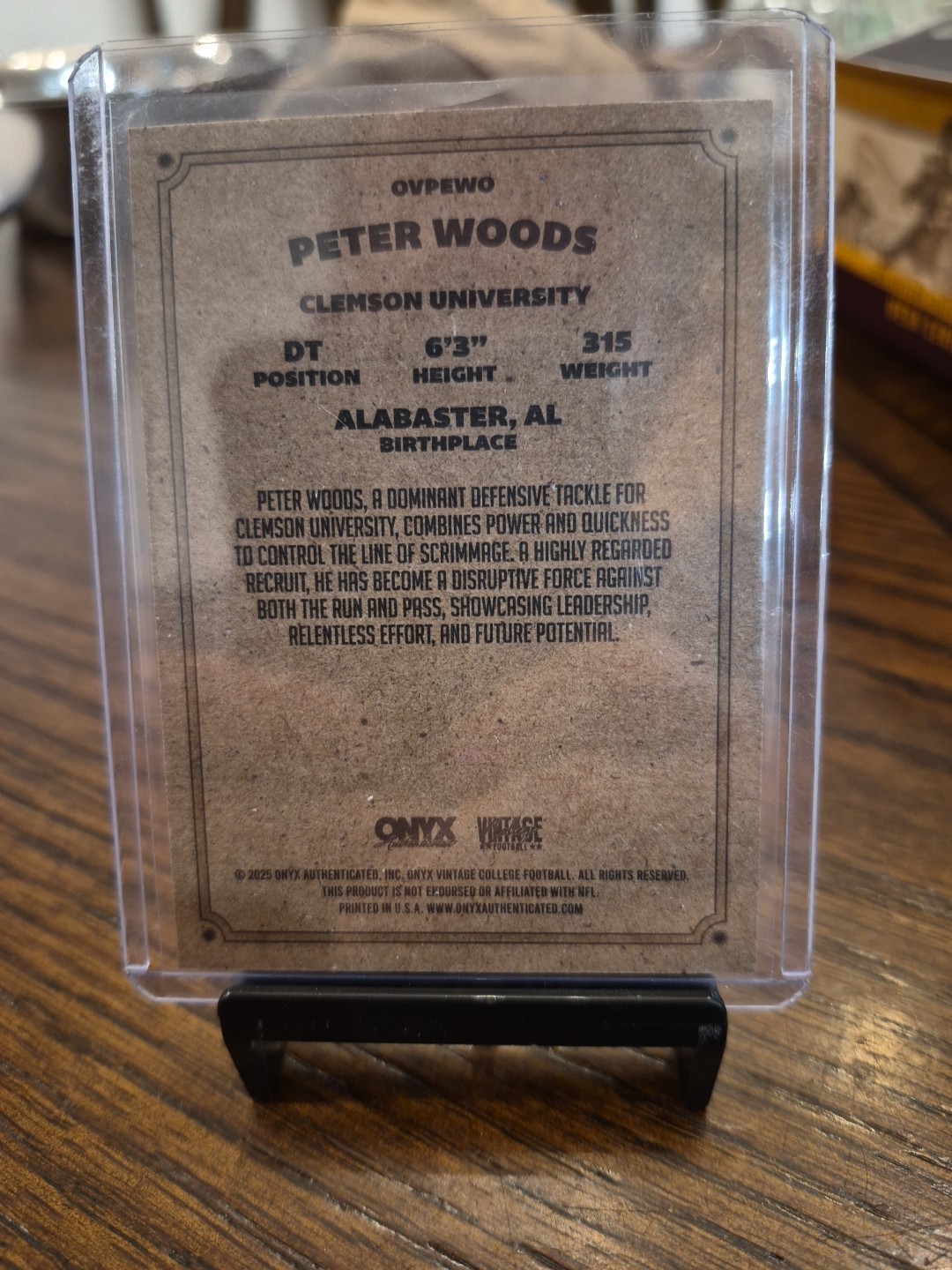2025 Onyx Vintage PETER WOODS RC Pre-Rookie NCAA Clemson
