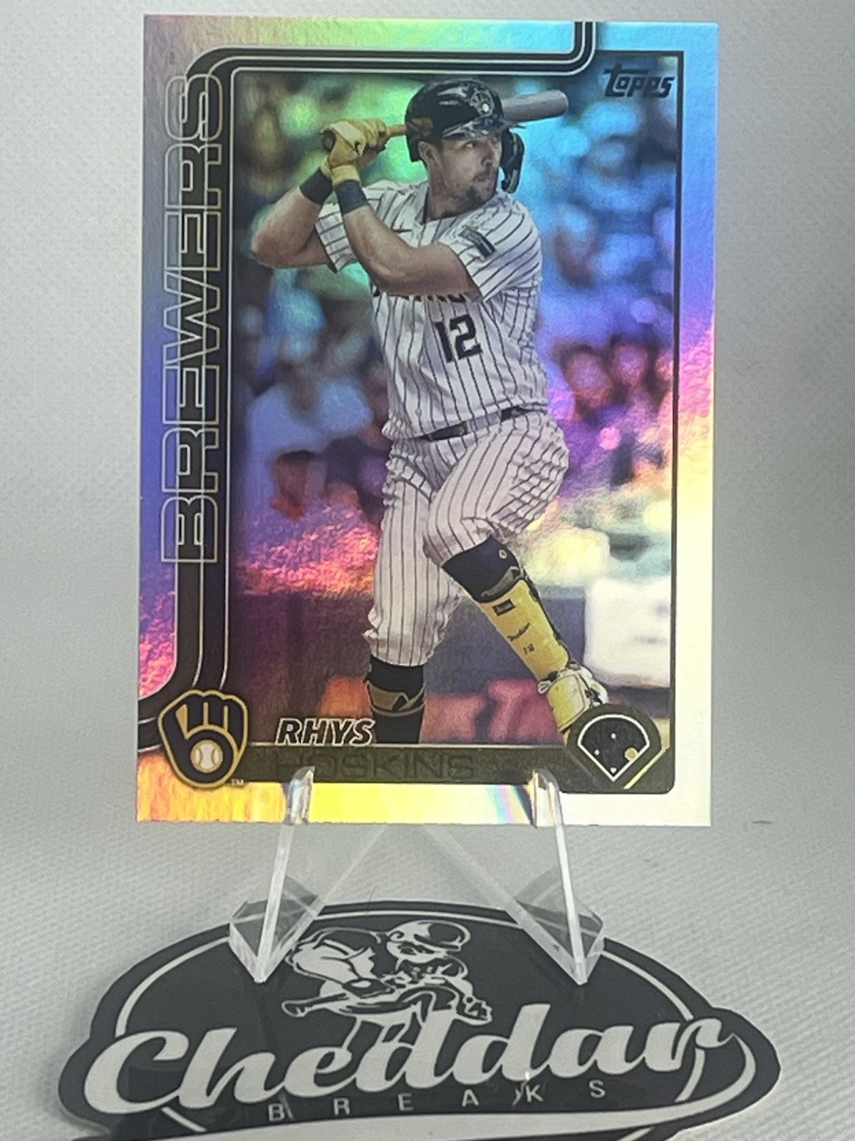 2025 Topps Baseball Series 1 # 93 Rhys Hoskins Milwaukee Brewers Rainbow Foil