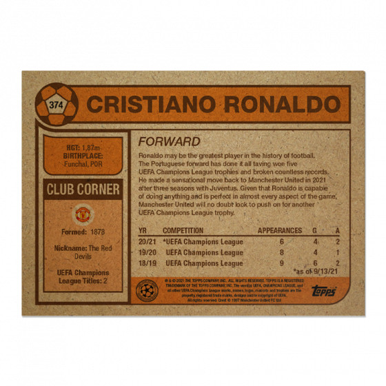 CRISTIANO RONALDO – 2021 Topps UCL LIVING Set #374 – MANCHESTER UNITED