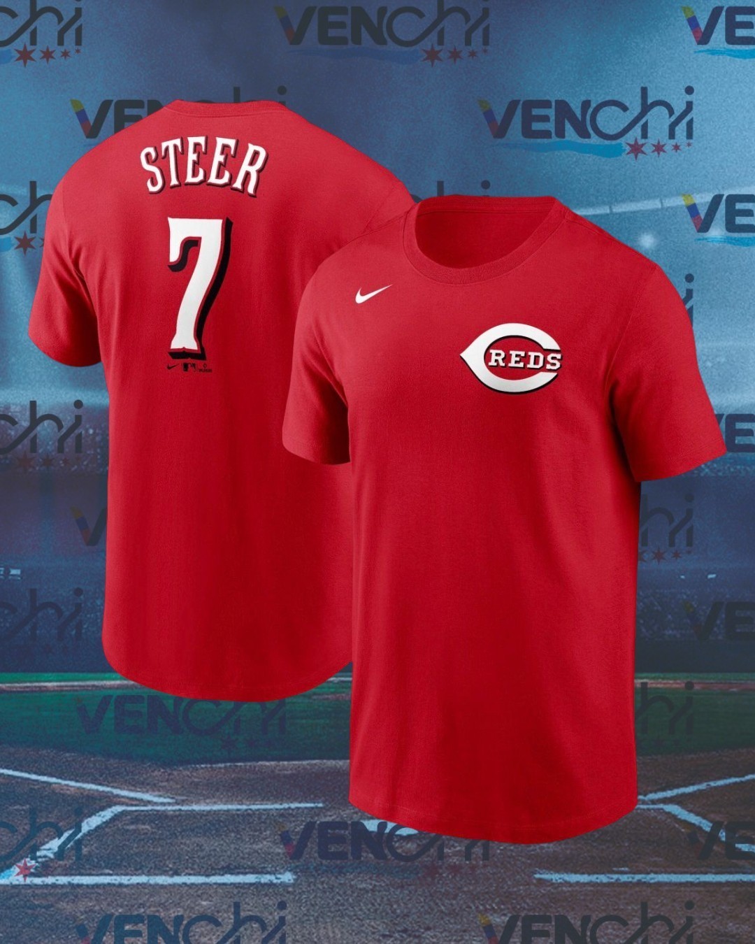 Spencer Steer #7 – Cincinnati Reds Team Name & Number Player SHIRT UNISEX
