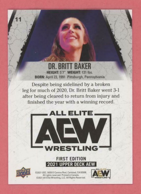 Dr Britt Baker DMD 2021 Upper Deck AEW 1st Edition GOLD PARALLEL Rookie Card #11