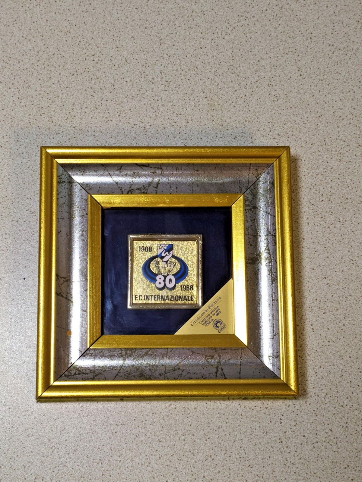 Inter Milan 1988 80th Anniversary Framed Gold Leaf Art COA Carter Italy Vintage