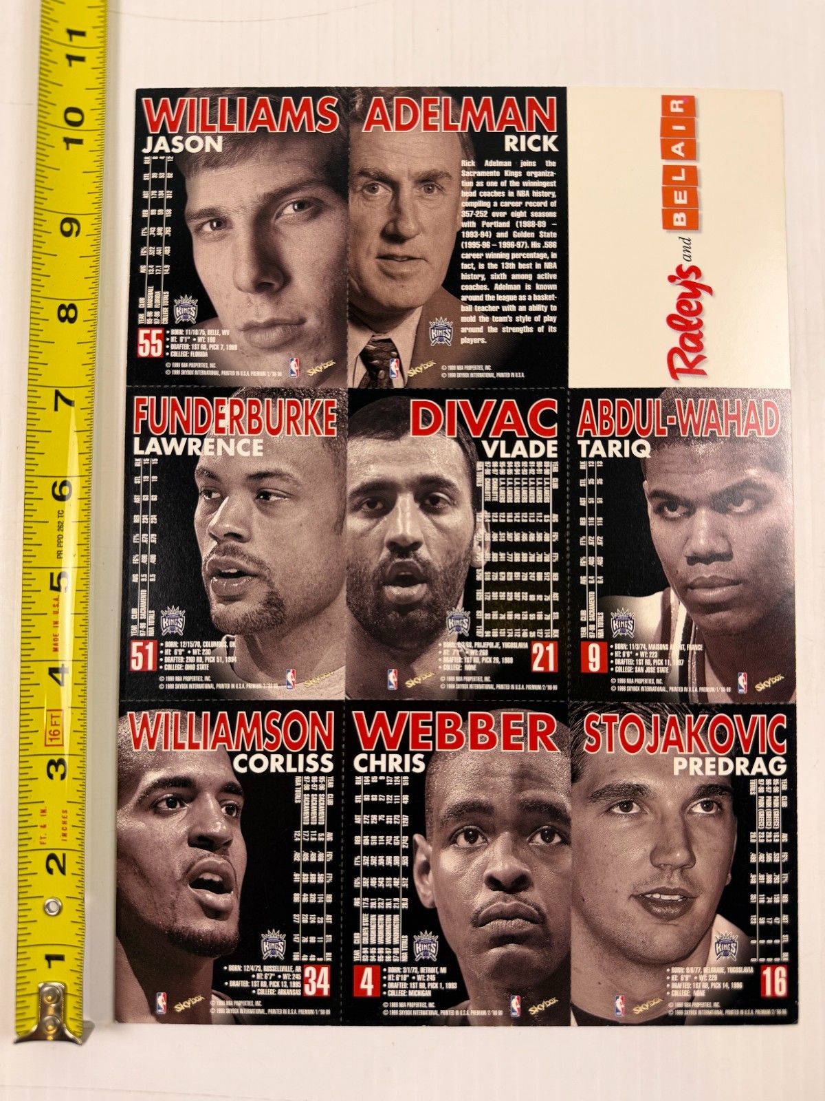 Uncut Sheet 1998-99 Upper Deck Black Diamond Basketball Cards Sacramento Kings