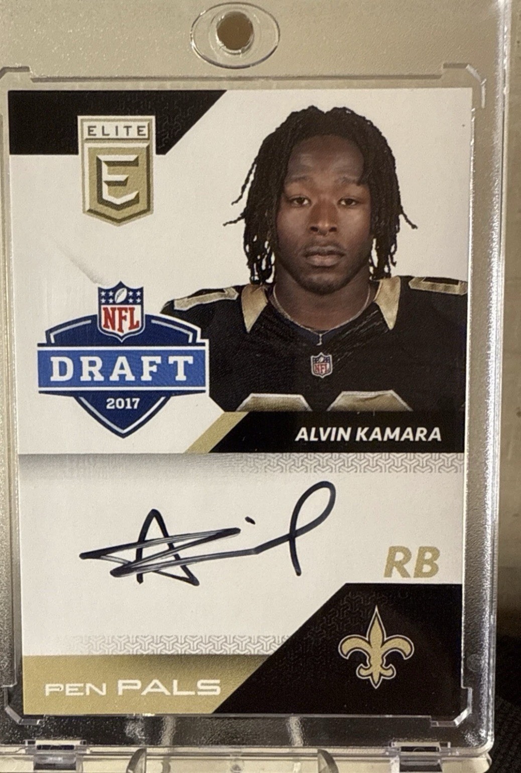 2017 Panini Donruss Elite Pen Pals Alvin Kamara #PP-AK RC Hard Signed Auto
