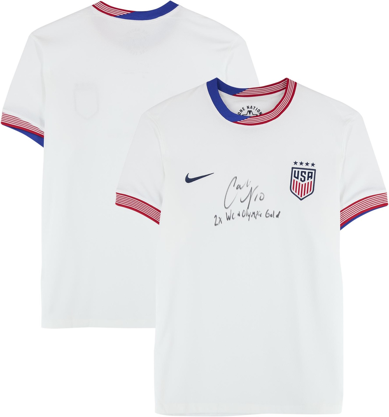 Carli Lloyd USWNT Signed 2024 White Nike Jersey w/2X WC and Olympic Champ Insc