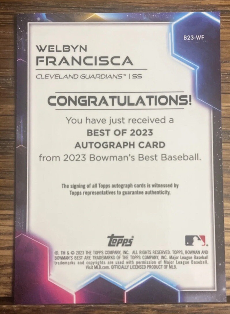 Welbyn Francisca 2023 Bowman’s Best Auto Cleveland Guardians #B23-WF Rookie