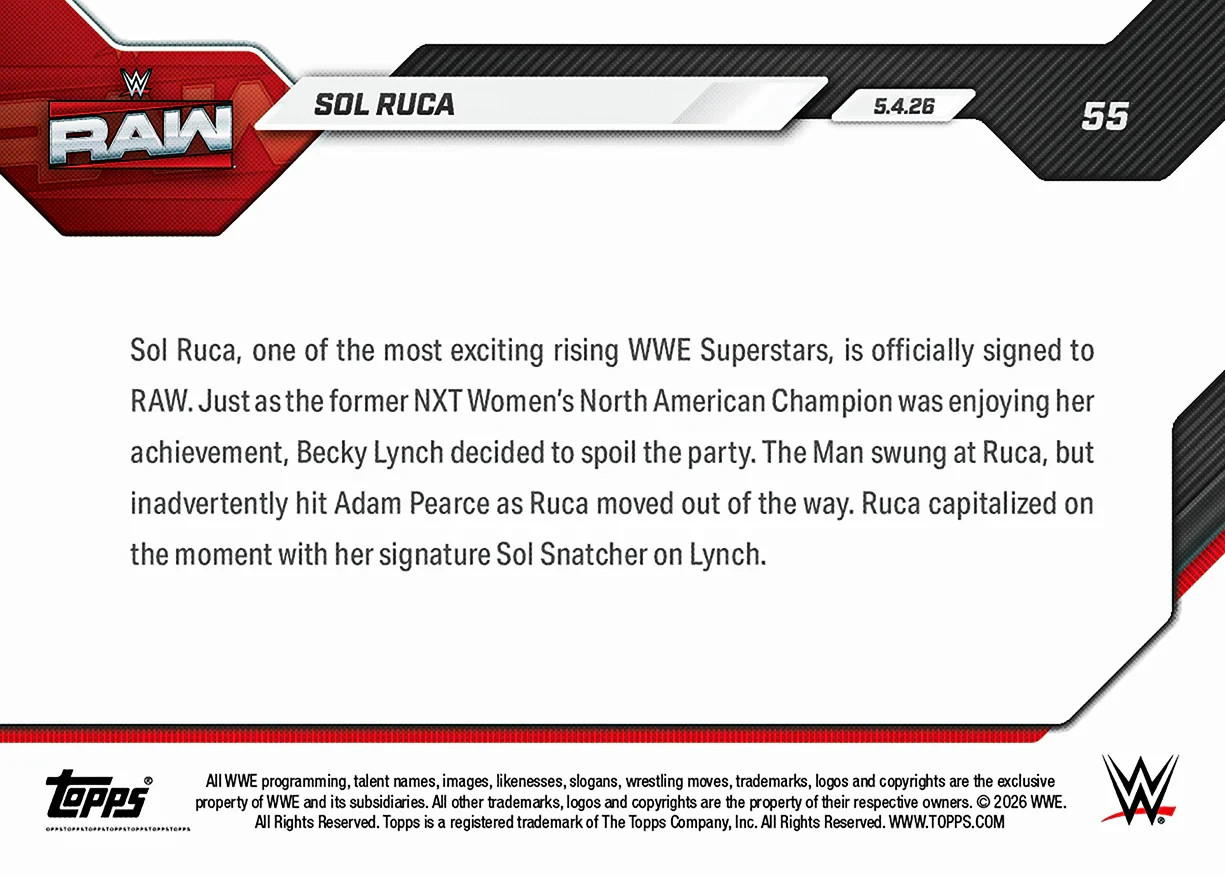 2026 Topps NOW WWE 55 SOL RUCA OFFICIALLY JOIN RAW PRESALE