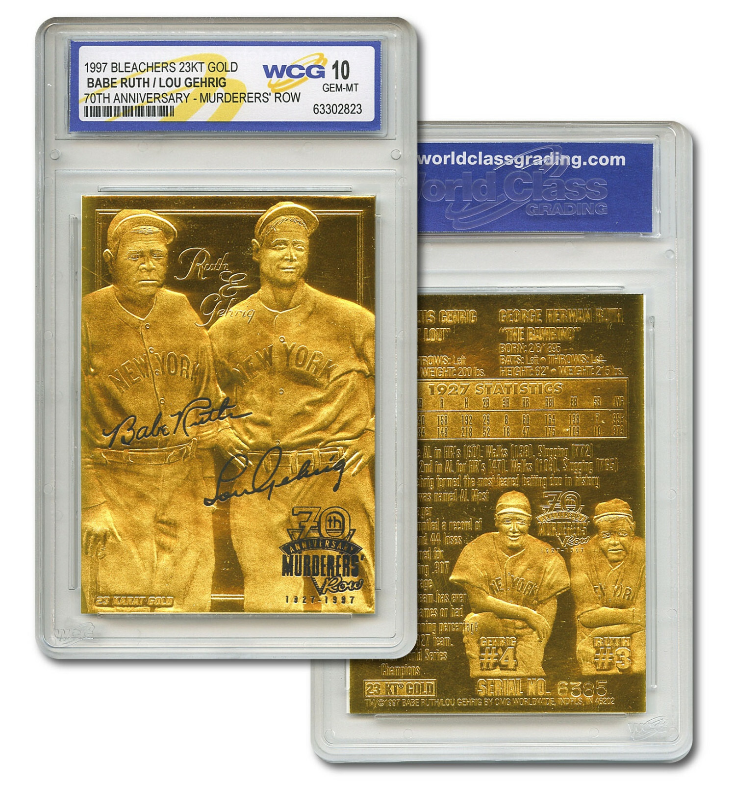 YANKEES MURDERERS’ ROW BABE RUTH & LOU GEHRIG 23KT GOLD CARD – GEM-MINT 10
