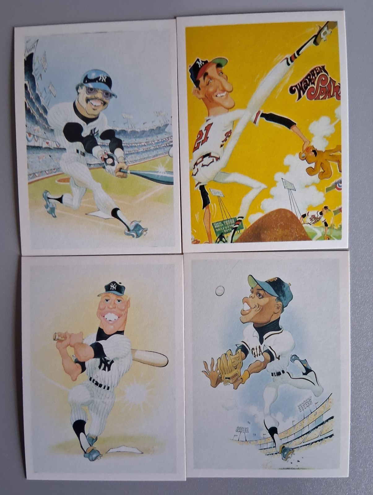 1985 Baseball Greats Caricatures 10 Card Set, Williams, Mantle, Mays, DiMaggio.