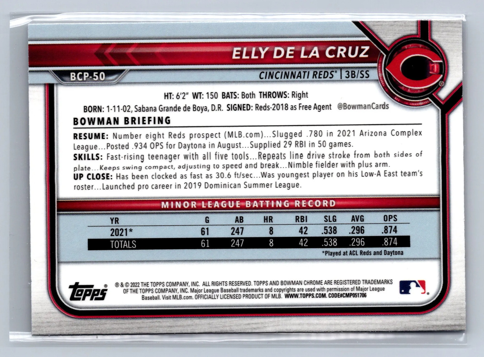 2022 Bowman Chrome Elly De La Cruz #BCP-50