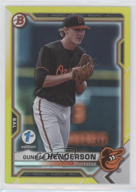 2021 Bowman 1st Edition Yellow Foil 58/75 Gunnar Henderson #BFE-49 0us5