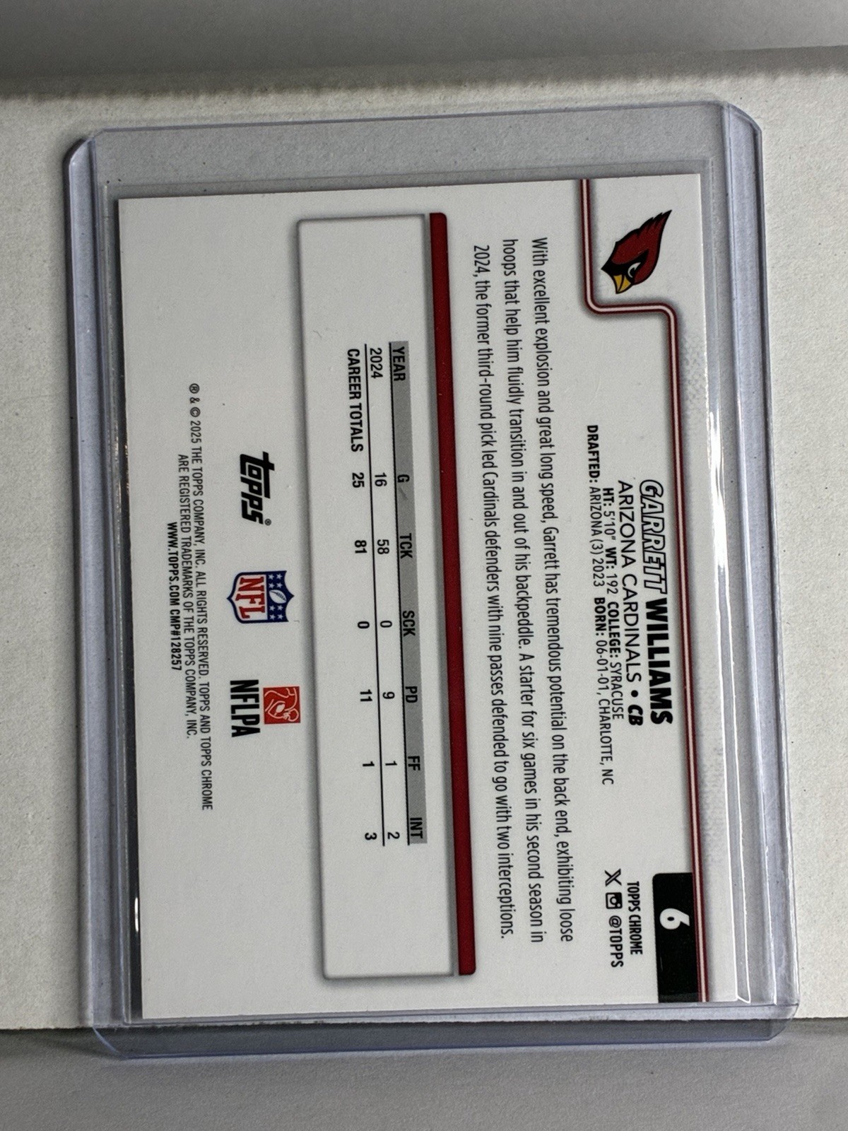 2025 Topps Chrome #6 Garrett Williams X-Fractor