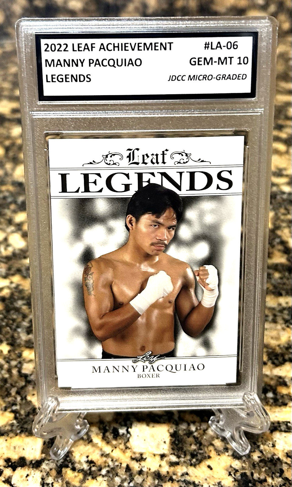 MANNY PACQUIAO 2022 LEAF ACHIEVEMENT Legend GRADED GEM-MT 10 #LA-06. COA!