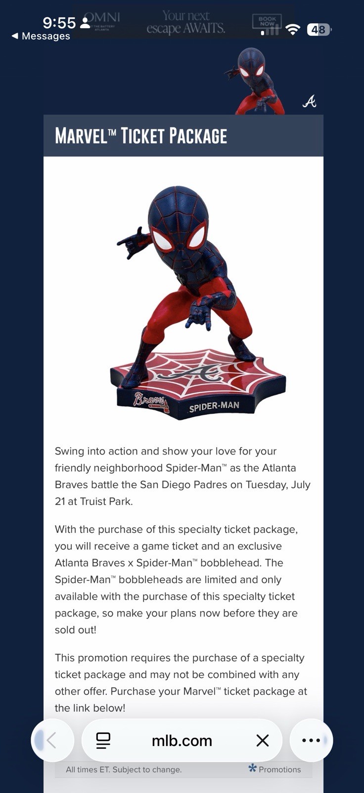 Marvel Spider-Man Braves Bobblehead 7/21/2026 In-Hand NIB (FREE Shipping)