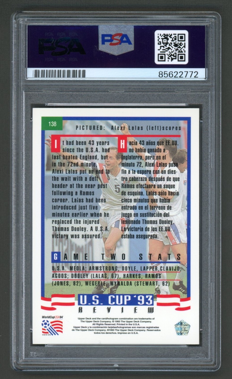 Alexi Lalas Signed 1993 Upper Deck World Cup Preview Card #138 (PSA) USA Soccer