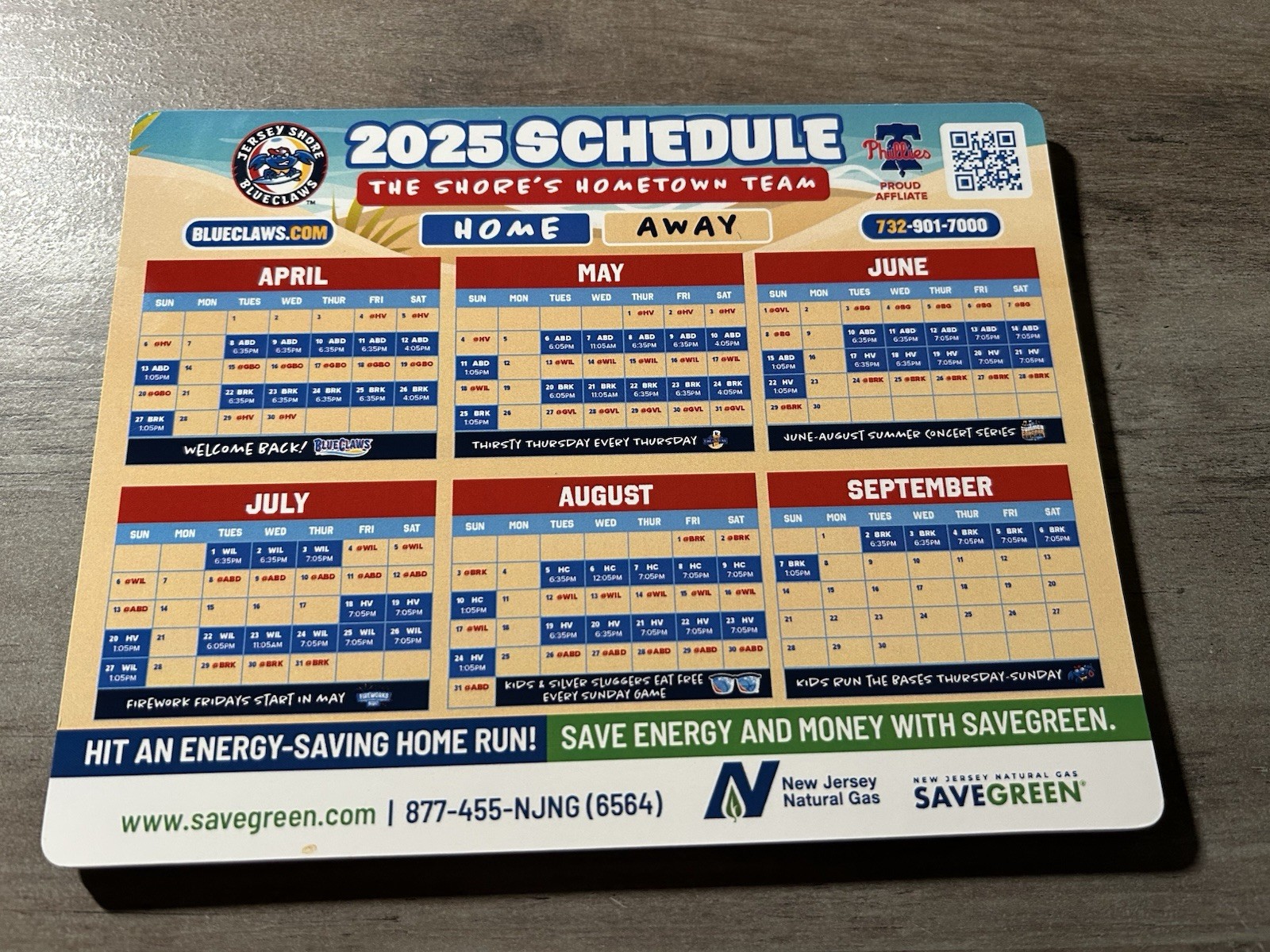 Jersey Shore BlueClaws 2025 Magnetic Schedule !!!!