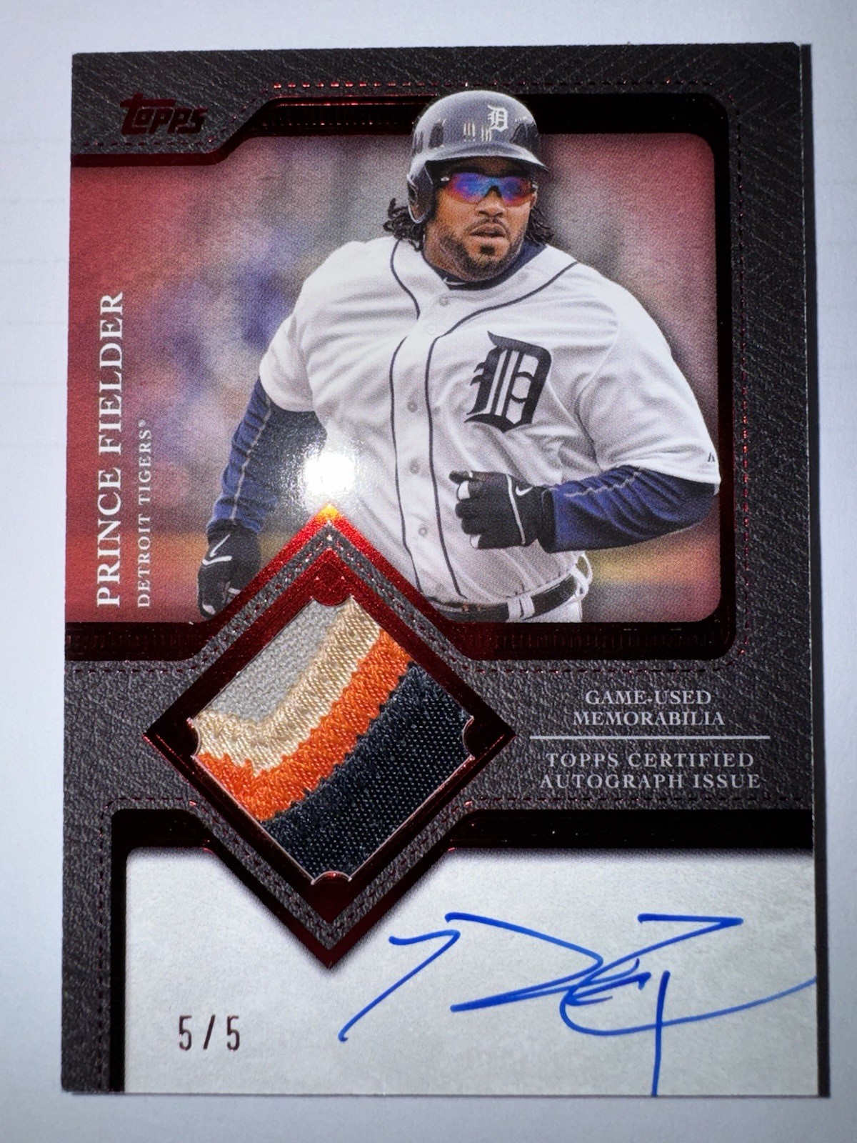 2025 Topps Update Prince Fielder On Card Auto 4 Color Patch RED 5/5 Bookend SSP