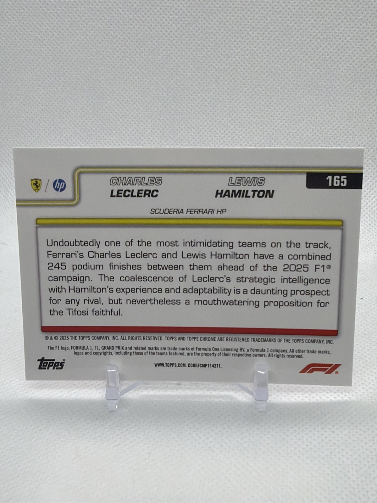 2025 Topps Chrome F1 Lewis Hamilton Charles Leclerc Duo #165 Pink Ray Wave /250