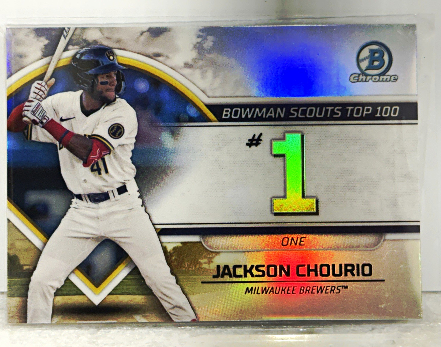 Topps 2023 Bowman Chrome Jackson Chourio Bowman Scouts Top 100 #BTP-1 Brewers