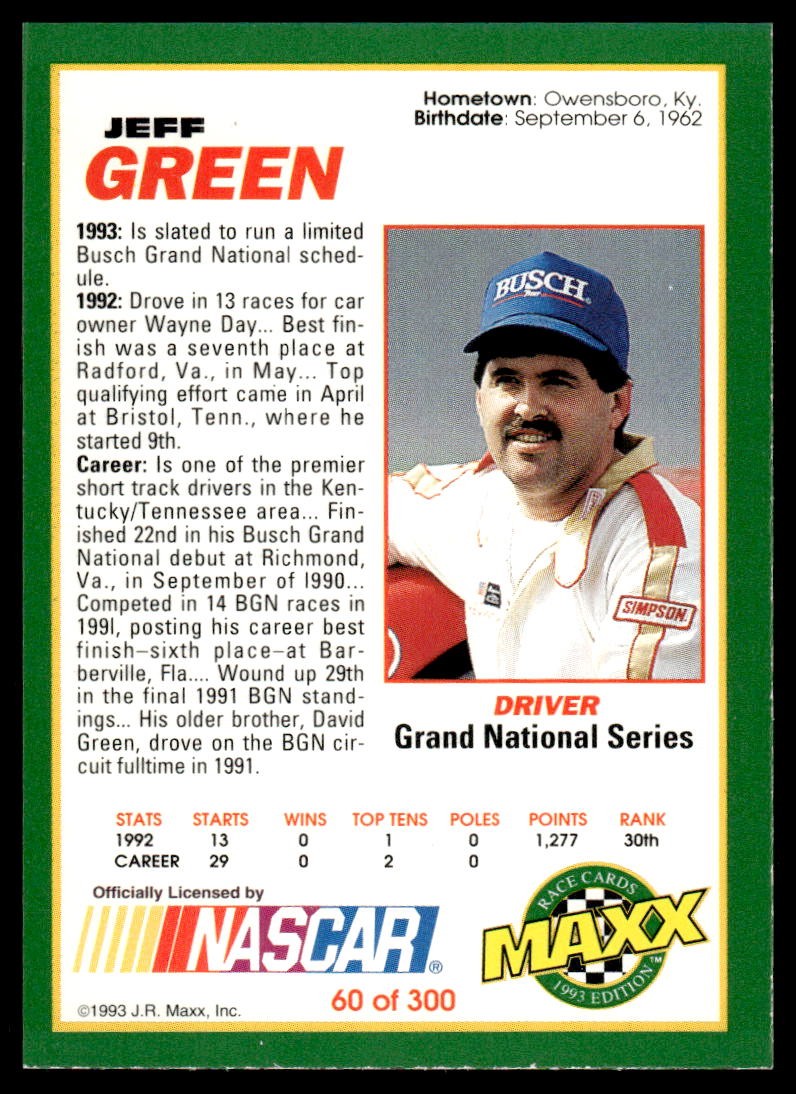 Jeff Green 1993 Maxx #60 Day Enterprise Racing