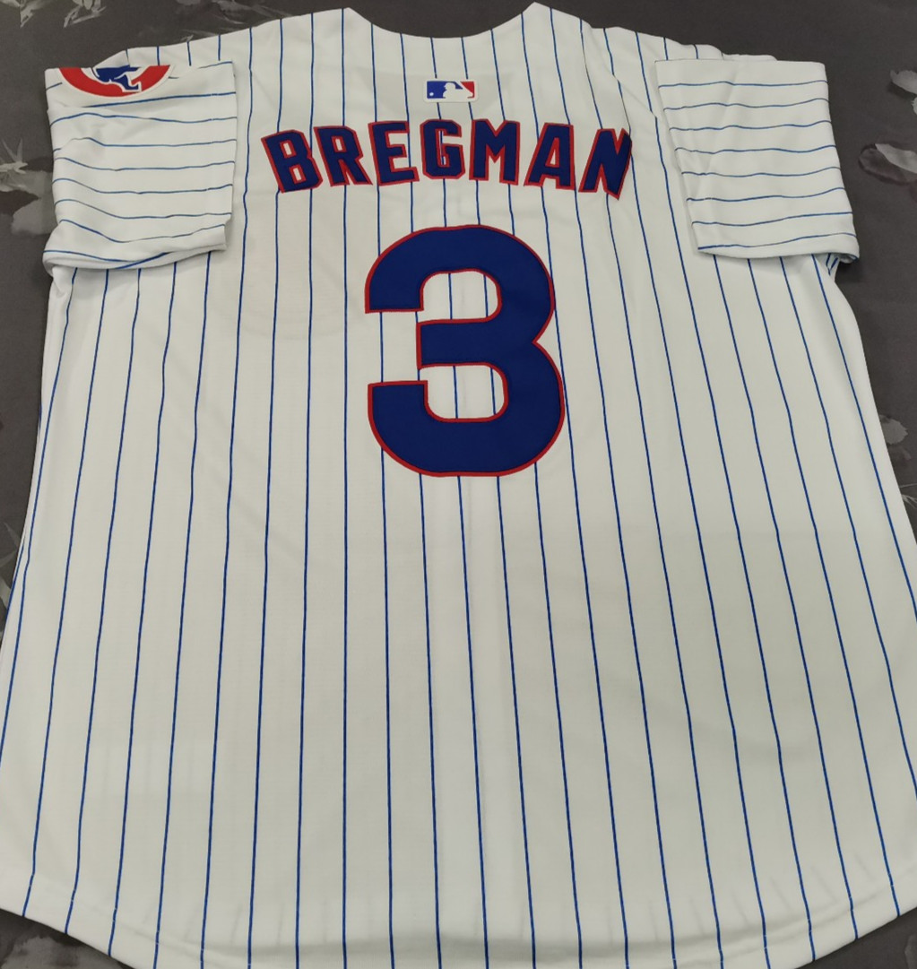 Alex Bregman #3 CHC Cubs White Stripe Cool Base Sewn Stitched Jersey.