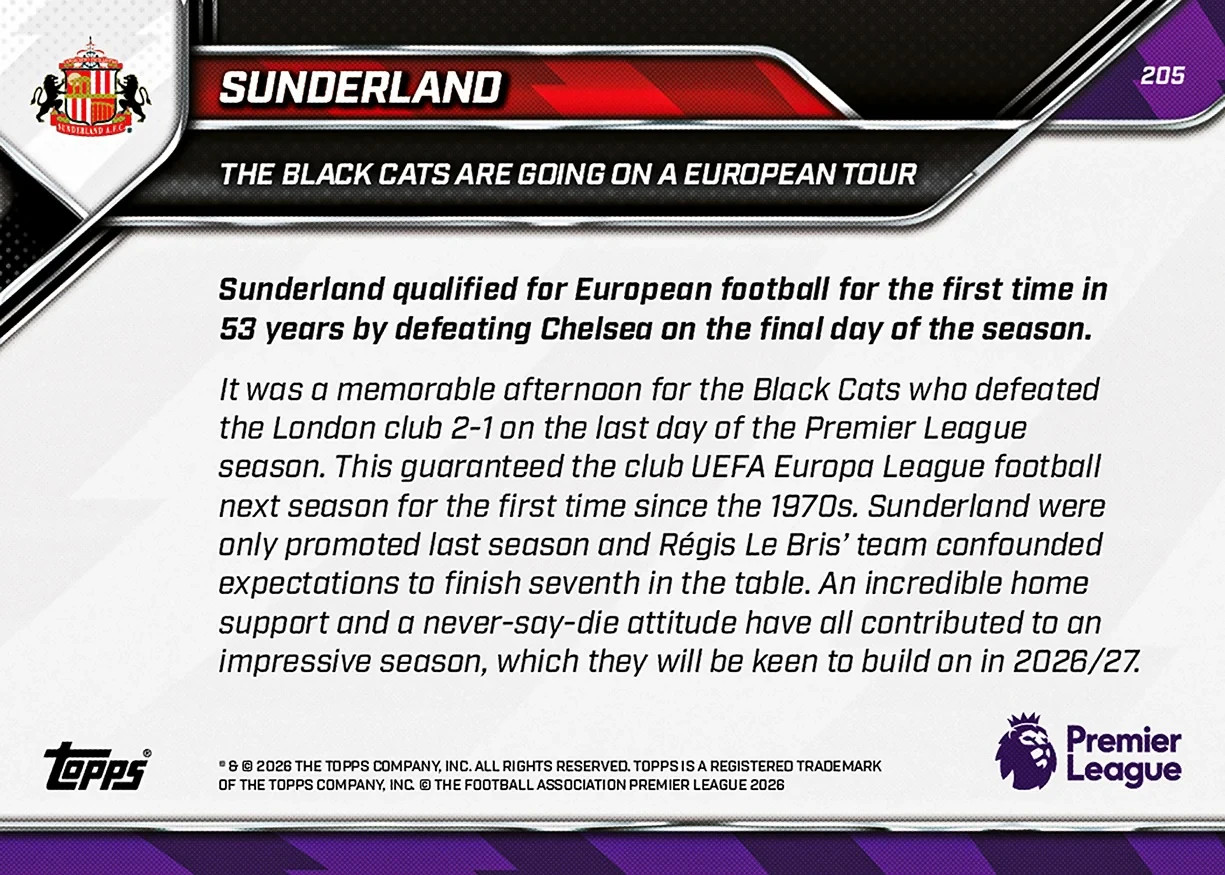 Sunderland – 2025-26 Premier League Topps NOW® – Card 205 – Black Cats