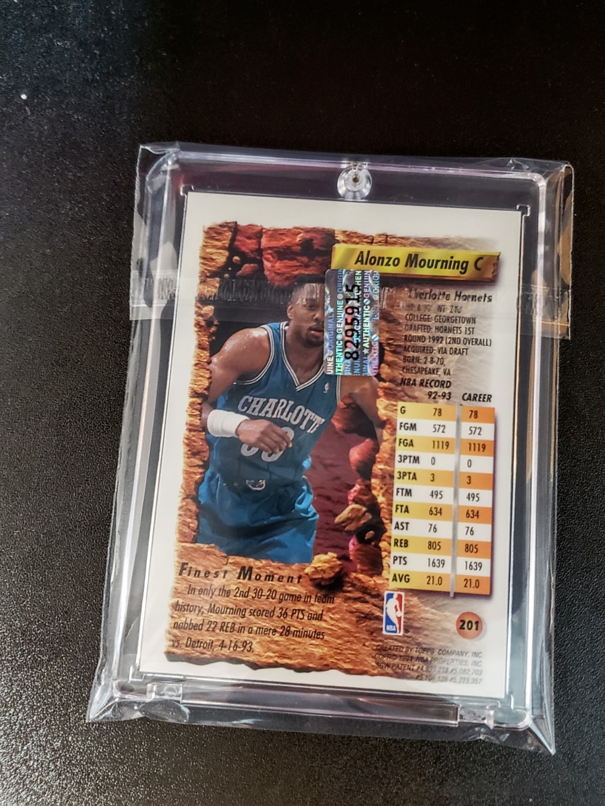 ALONZO MOURNING 1993-94 FINEST REFRACTORS #201 🔥 CHARLOTTE W/PROTECTIVE CASE