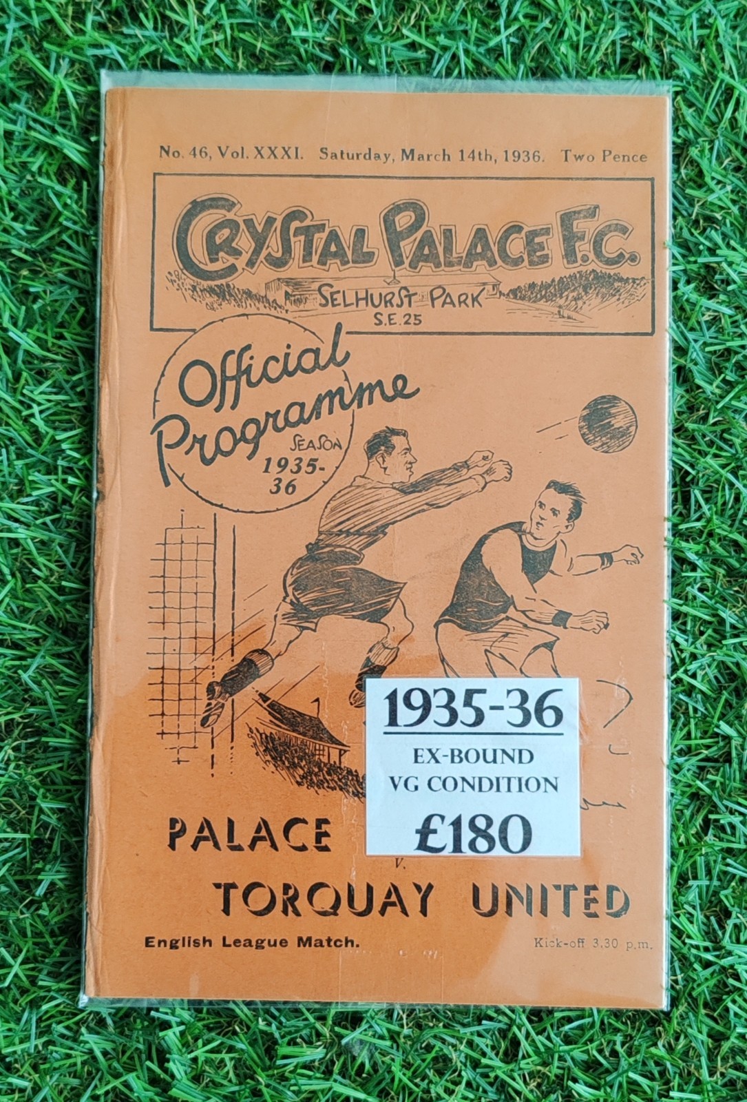 1935/36 Crystal Palace V Torquay United Football Programme VGC Quality Ex Bound