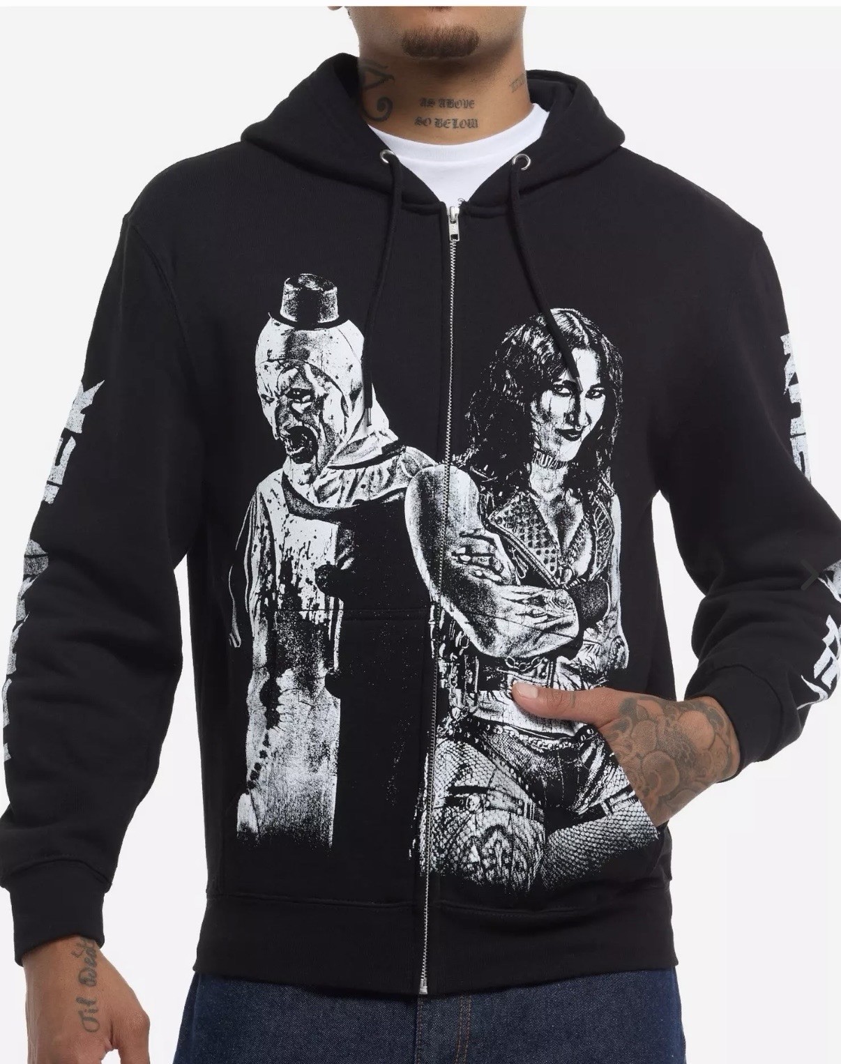 WWE Rhea Ripley & Terrifier Art The Clown Zip Up Hoodie Jacket Mens Large