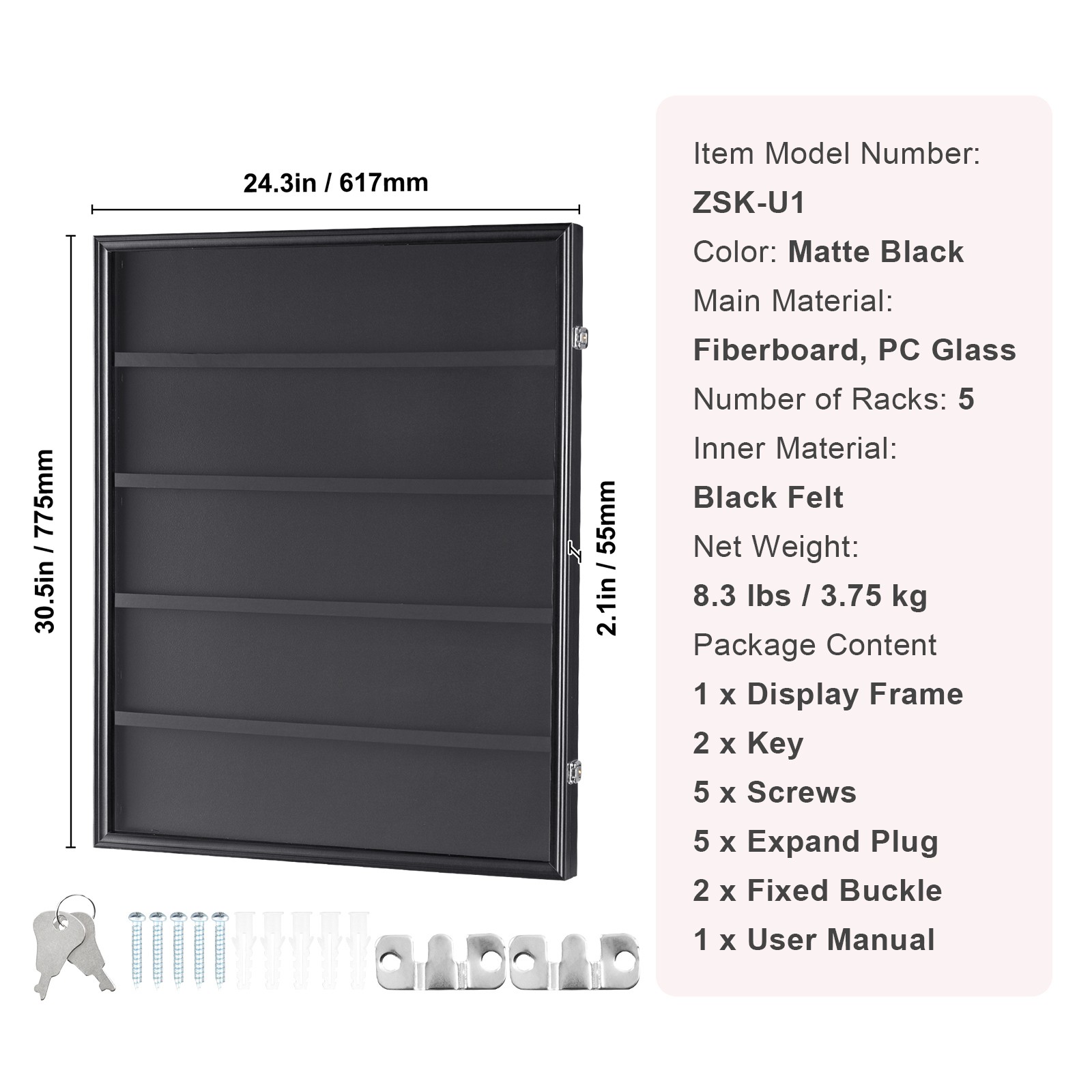 VEVOR 35 Graded Sports Card Display Case 24.3 x 30.5 x 2.1 in 98% UV Protection