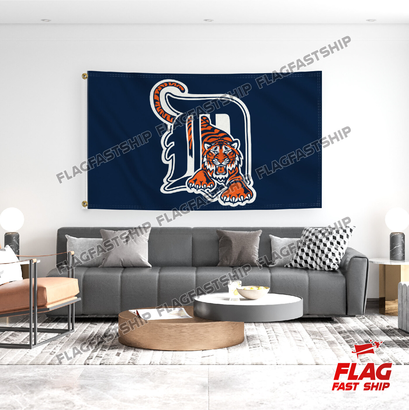 Detroit Tigers Flag 3×5 FT Banner Grommets Cave Man Fast FREE Shipping US Seller