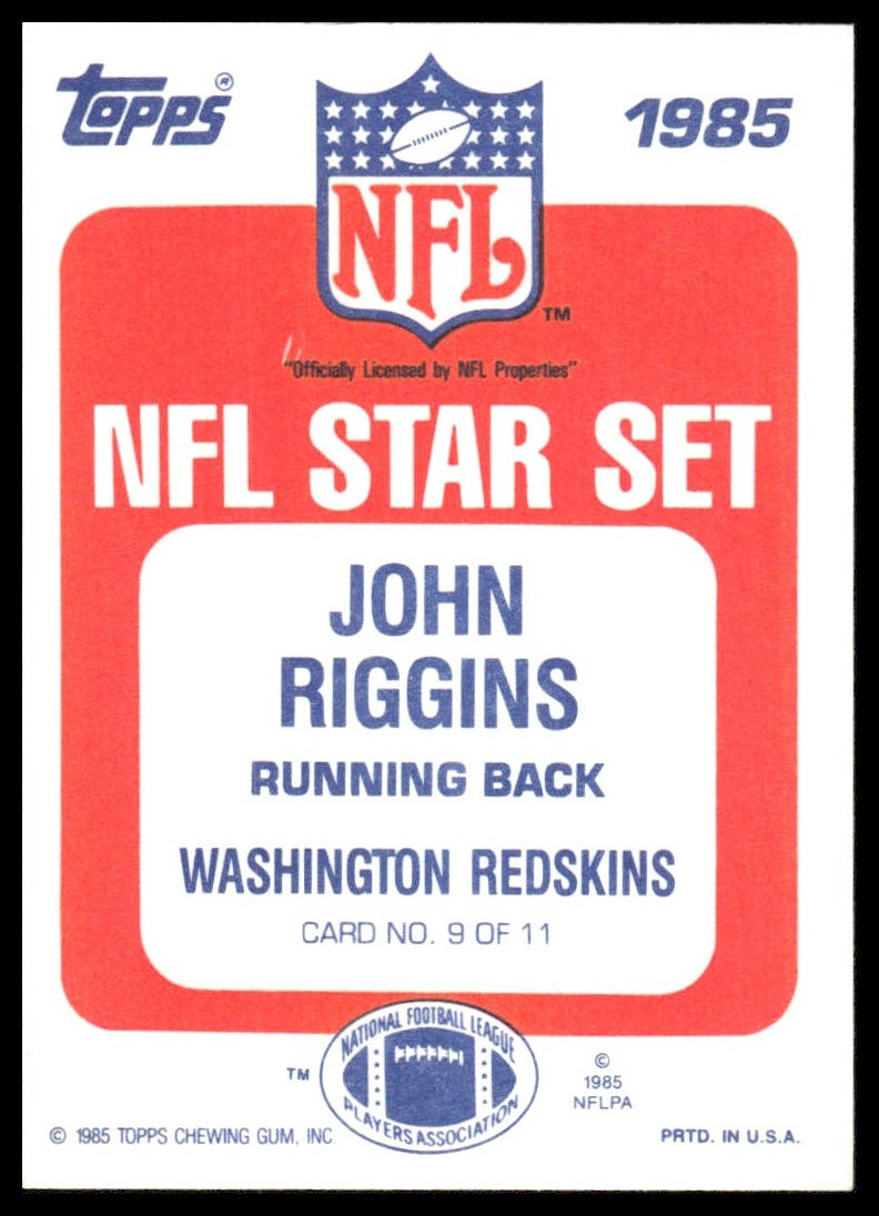 1985 Topps #9 John Riggins Glossy NFL Stars Washington Redskins