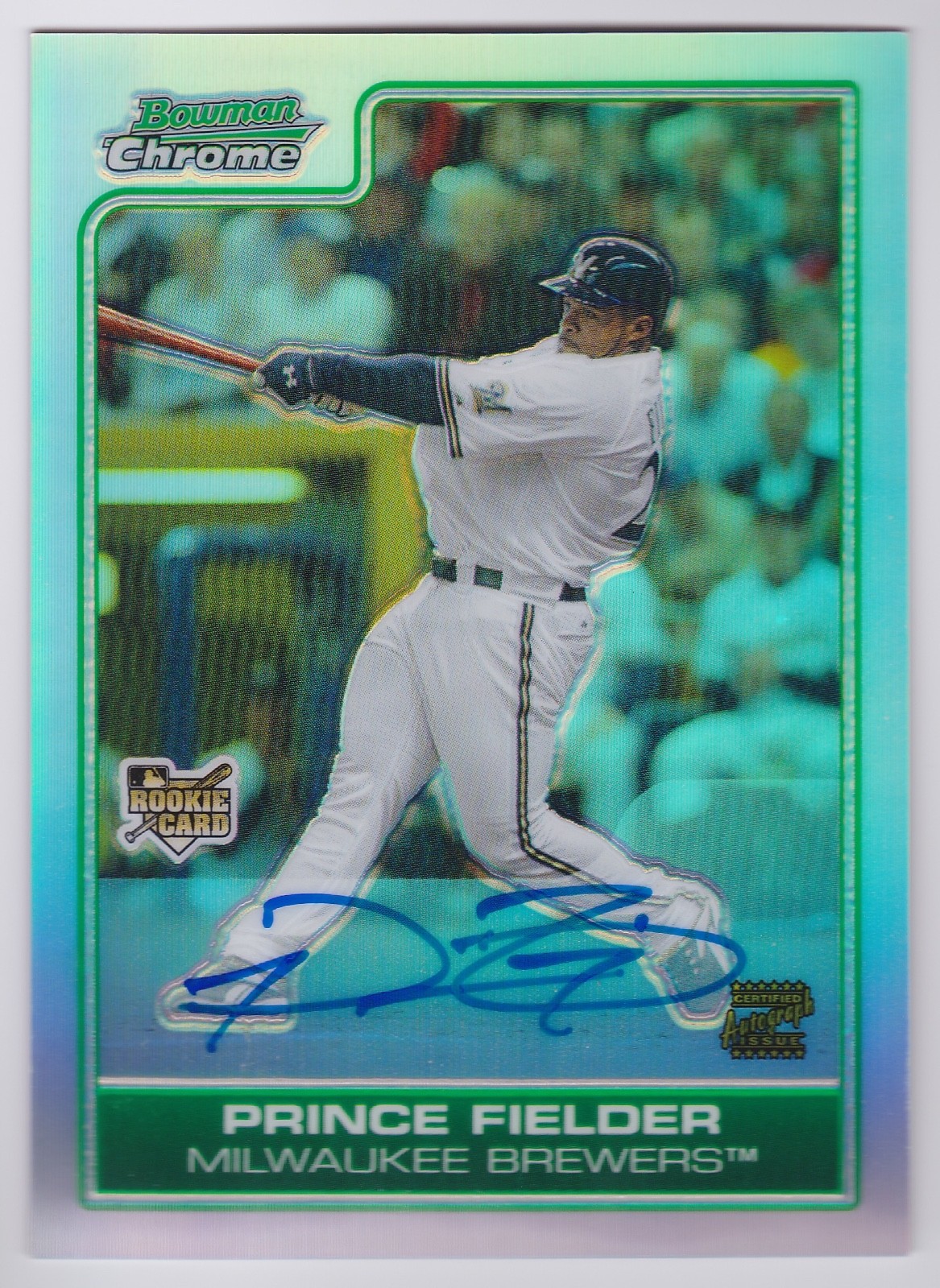 2006 Bowman Chrome Prince Fielder #221 Refractor Rookie Auto 055/500 Brewers
