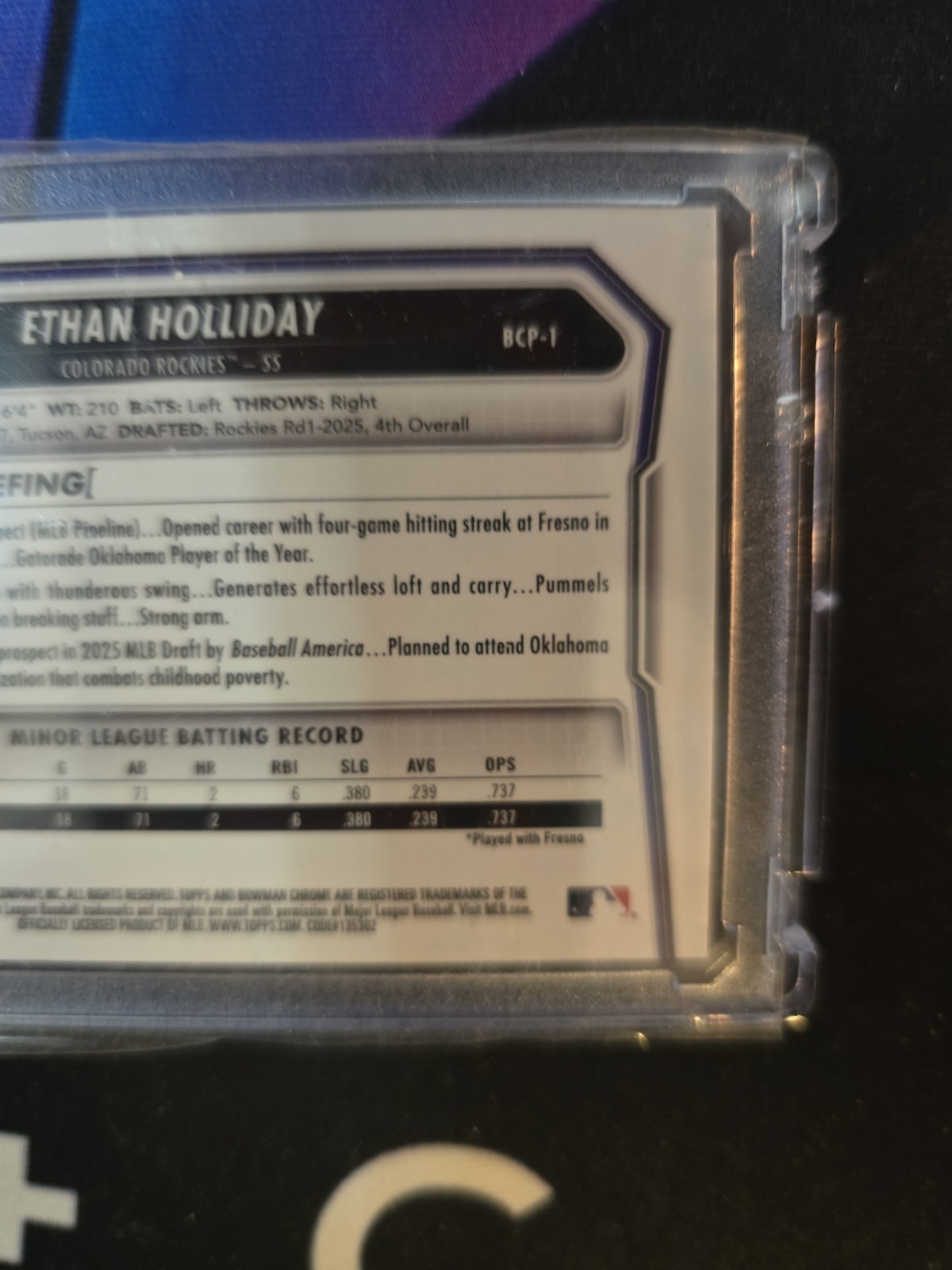 Ethan Holliday 1st 2026 Bowman Chrome Orange Refractor#07/ 25 ROCKIES