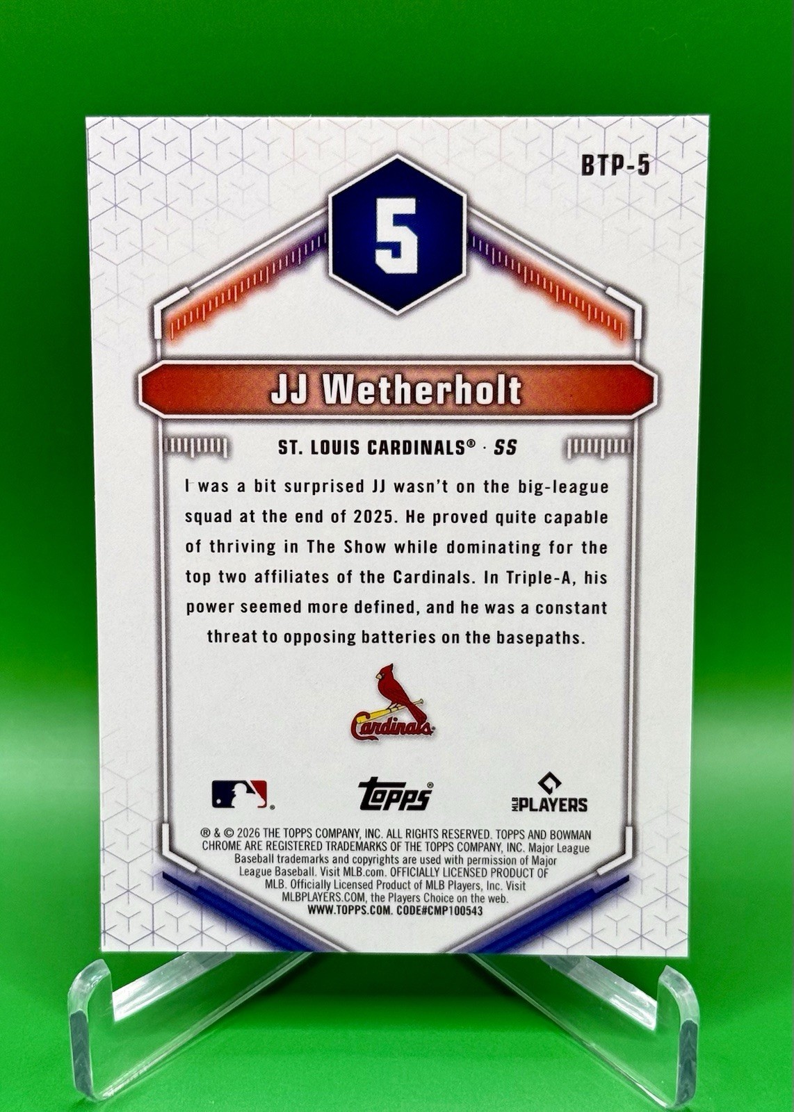 2026 Bowman Scouts’ Top 100 JJ Wetherholt #BTP-5 St. Louis Cardinals Rookie RC