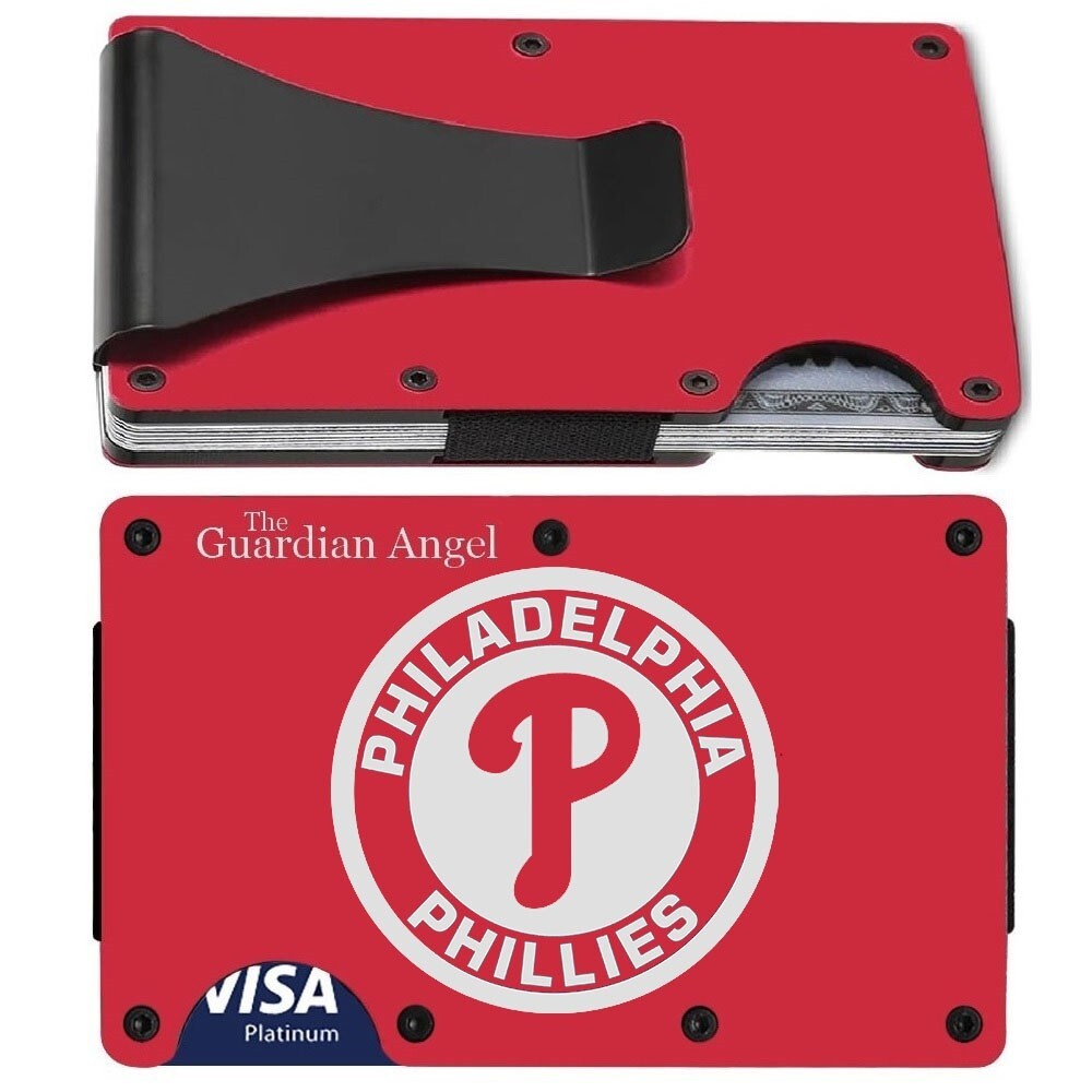 Philadelphia Phillies Engraved Red Titanium RFID Blocking Wallet w Clip D7
