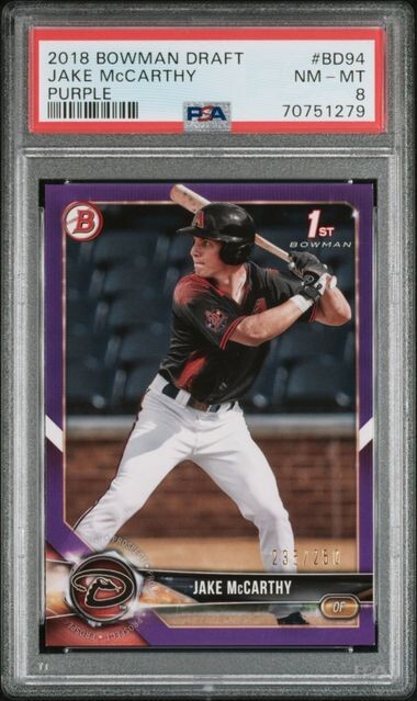 2018 Bowman Draft Purple /250 Jake McCarthy #BD-94 PSA 8 POP 1