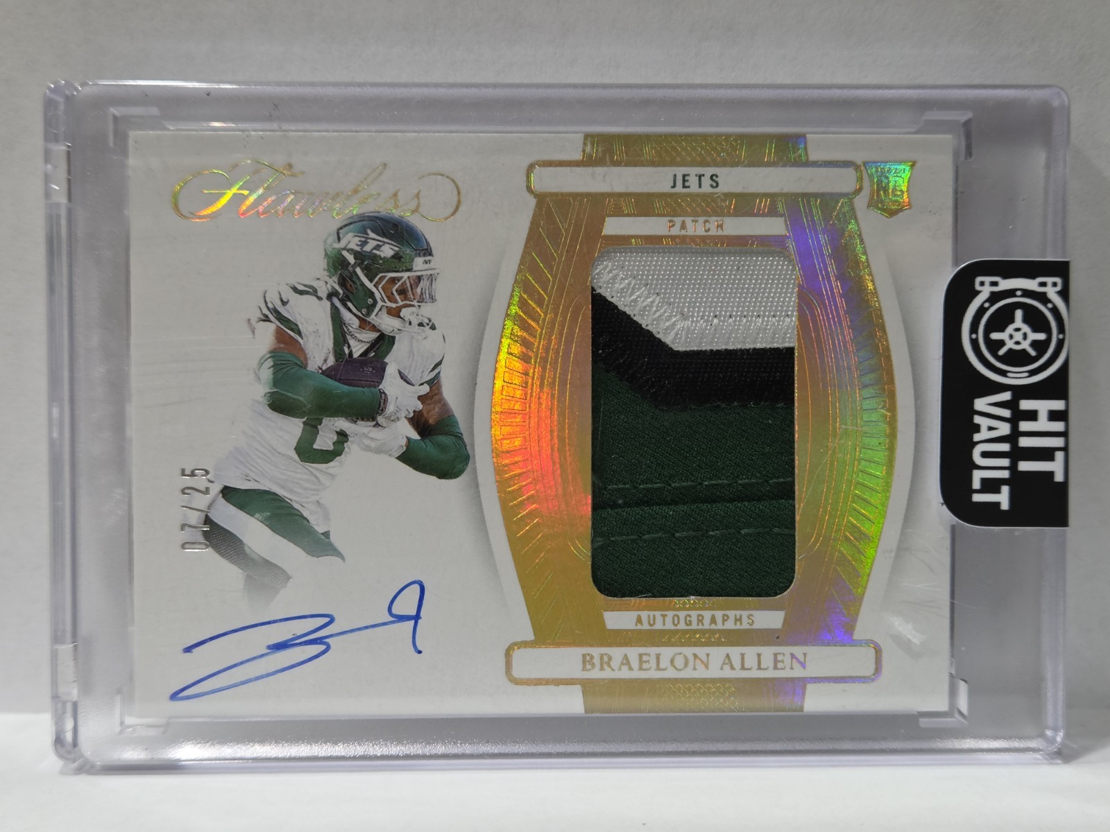 Braelon Allen 2024 Panini Flawless RPA Rookie 3-Color Patch Auto 07/25 RC Jets