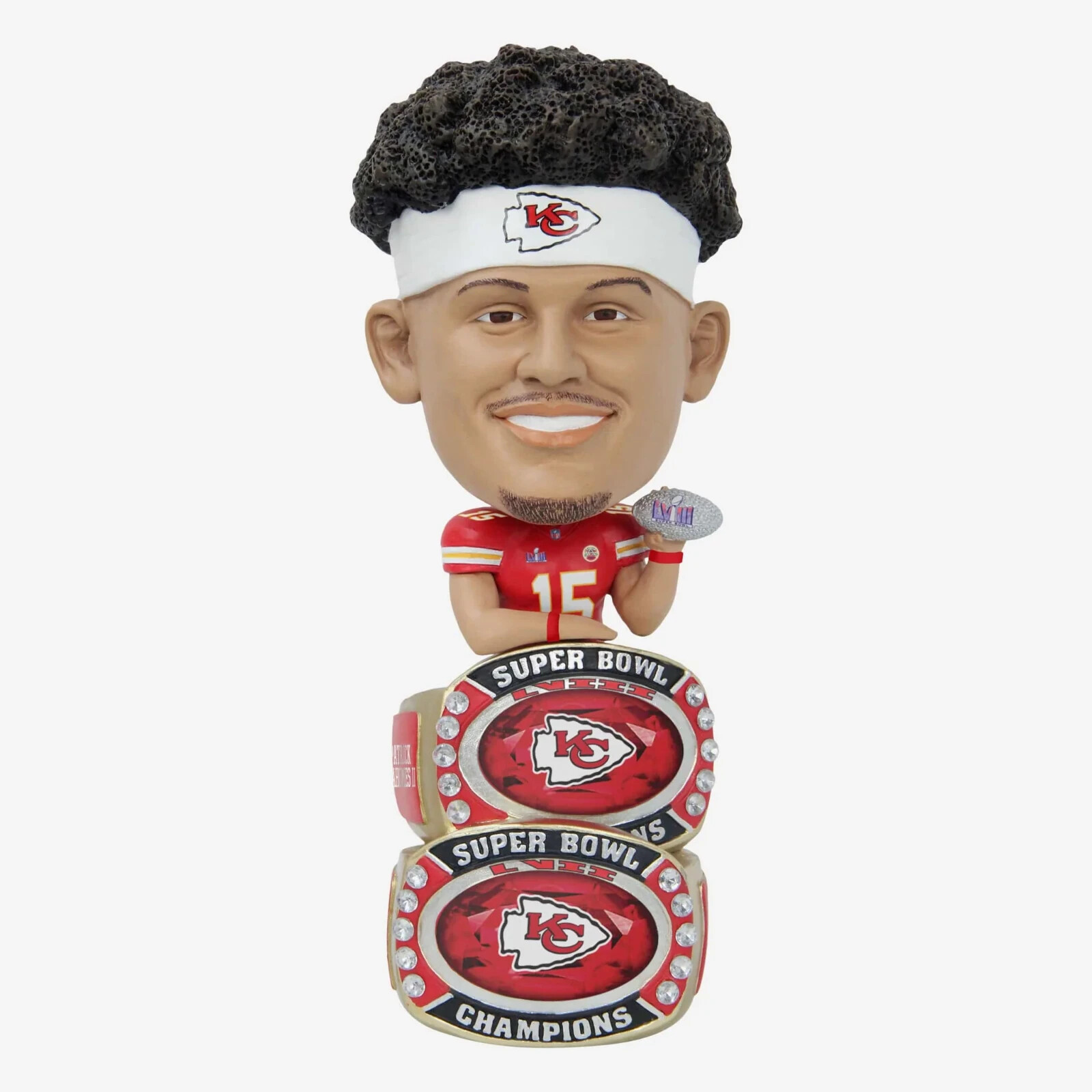Patrick Mahomes BACK-TO-BACK Super Bowl RING BASE BIGHEAD Bobblehead SET! FOCO!