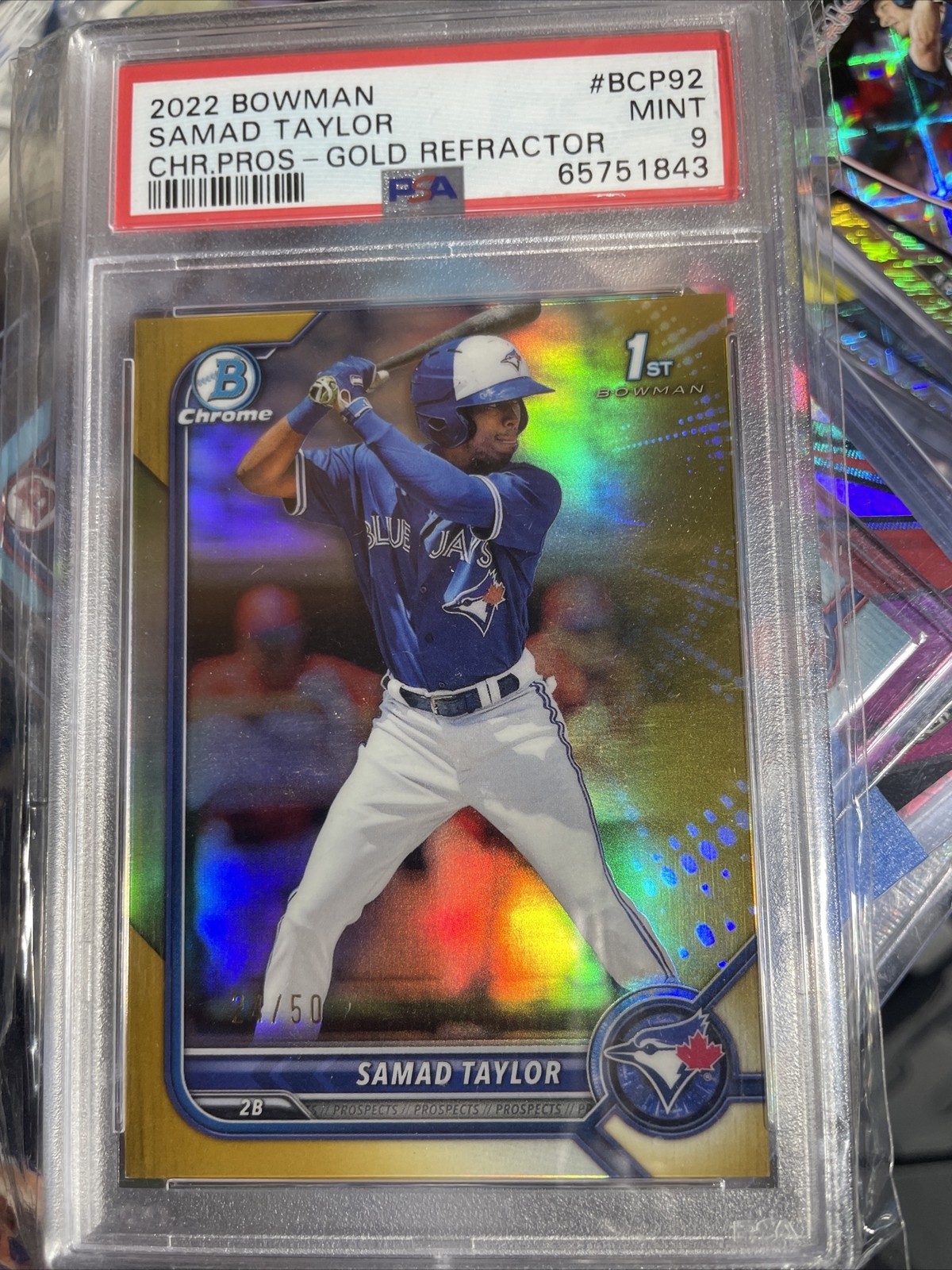 SAMAD TAYLOR 2022 BOWMAN 1ST CHROME PROS. GOLD REFRACTOR /50 PSA 9